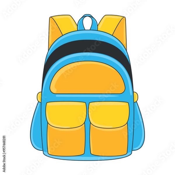 Obraz Yellow and blue school backpack in cartoon style Vector