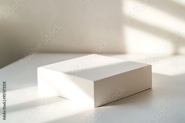 Fototapeta White empty box casting shadow from window light for product placement