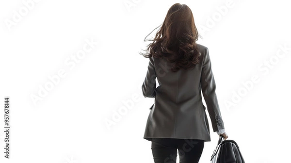 Fototapeta A women Walking , Captured From Behind , Isolated On transparent Background - Quality Enhanced With Ai 