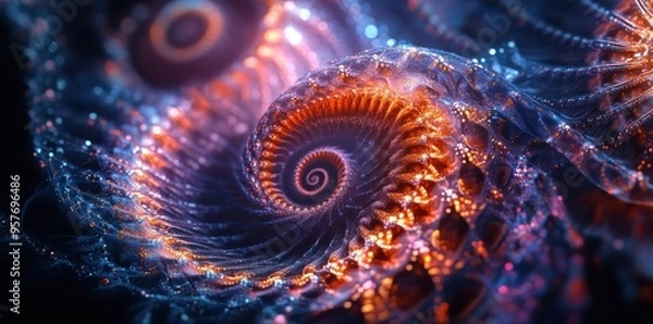 Fototapeta A Close-Up of a Glimmering, Abstract Spiral with Orange and Blue Tones
