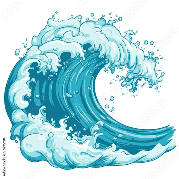 Fototapeta Sea waves sketch. Storm wave, vintage tide and ocean beach storms hand drawn vector illustration set