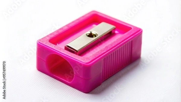 Obraz Pink plastic pencil sharpener on isolated background, pencil, sharpener, pink, plastic