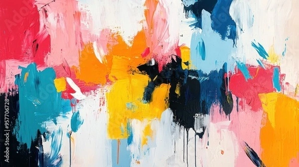 Fototapeta Abstract Painting Texture with Colorful Strokes and Drips