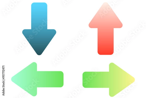 Fototapeta 四方向のカラフルな矢印のイラストセット