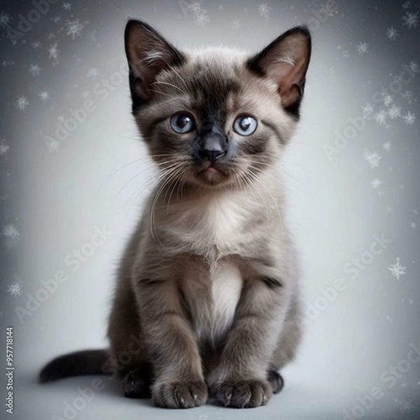 Obraz Grey Siamese Cat With Striking Blue Eyes