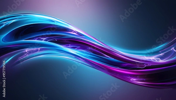 Obraz 3d abstract blue purple neon energy flow glass shape background with waves wallpaper