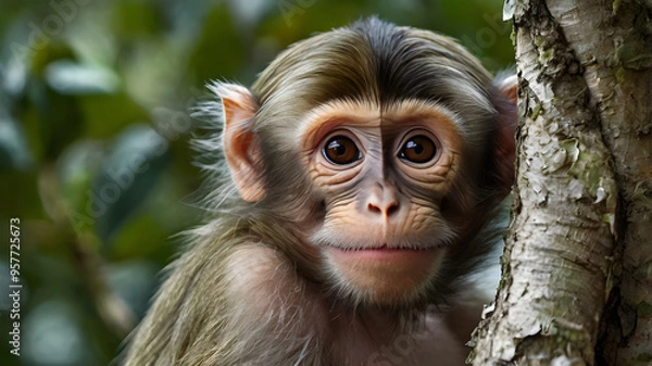 Fototapeta a smiling monkey front of the camera