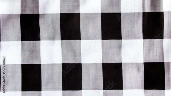 Fototapeta Black and white striped tablecloth background top view 