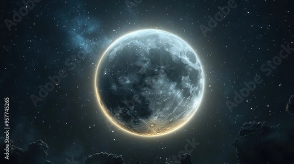 Fototapeta Full Moon in a Starry Sky with Dark Clouds