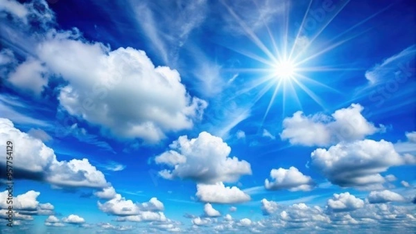 Obraz Sunny day with clear skies and fluffy clouds, perfect for outdoor activities, Sunny, weather, clear, clouds, sky