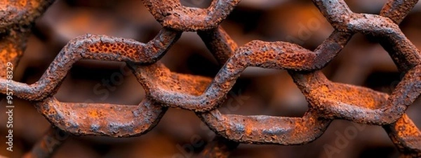 Obraz A detailed shot of oxidized metal mesh with intricate rust patterns