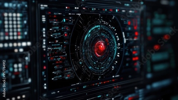 Fototapeta An advanced technological marvel, the detailed digital core is encased in a network of glowing circuits and intricate elements, representing the pinnacle of artificial intelligence.