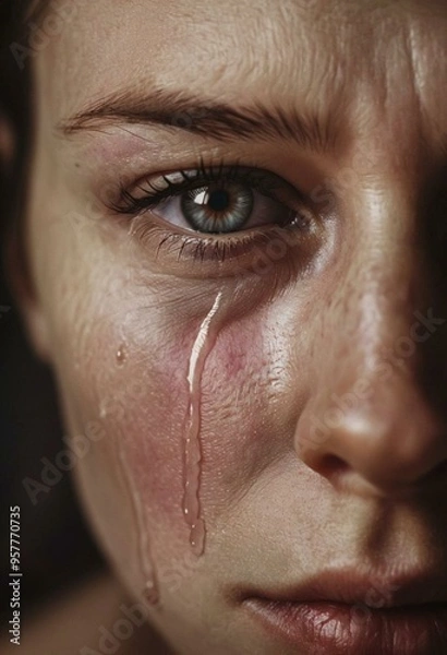 Obraz Close-Up Crying Eye With Tear Streaks