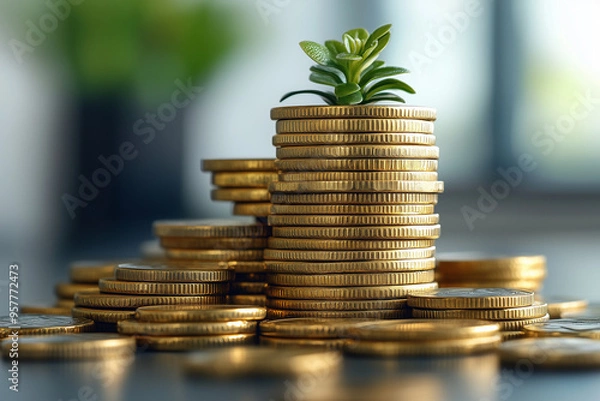 Fototapeta stack of coins Financial profitability and cost optimisation with graphic stock.