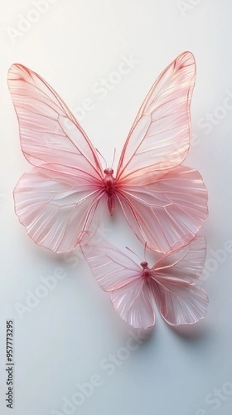Obraz Two Delicate Pink Butterflies on a White Background