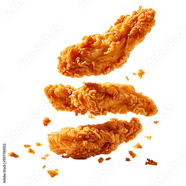 Obraz Three Crispy Fried Chicken Tenders with Breadcrumbs