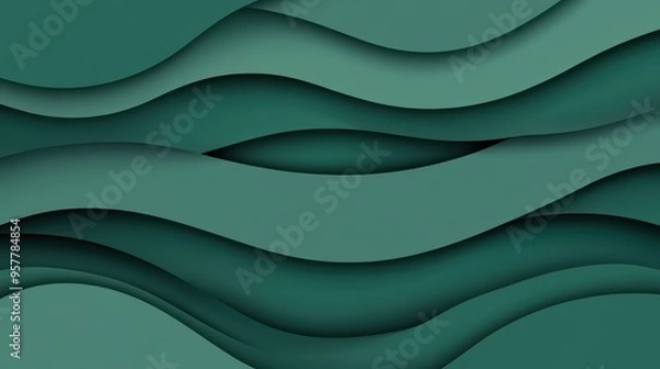 Fototapeta Vibrant green banner design featuring dynamic wave layers, perfect for modern digital projects or promotional materials.
