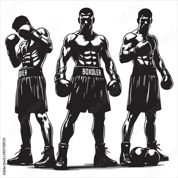Fototapeta Boxing Boxer Silhouette vector Illustration editable eps 