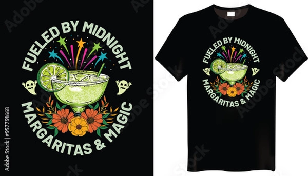 Fototapeta Fueled By Midnight Margaritas & Magic Halloween T Shirt Design