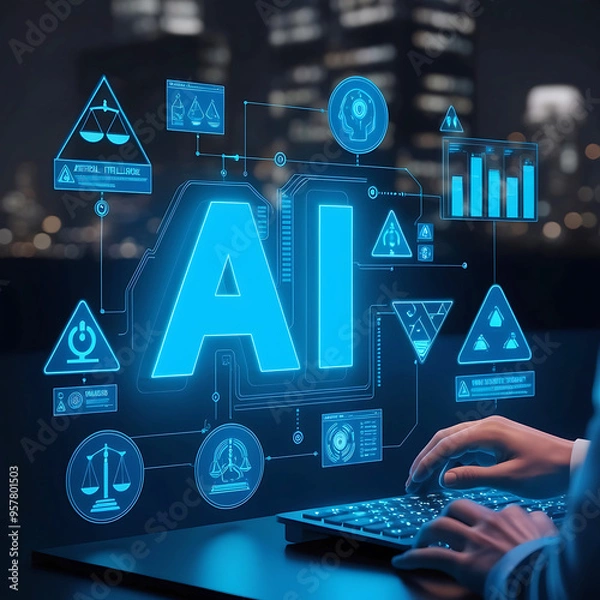 Fototapeta Internet technology and people's networks use AI to help with work, AI technology in everyday life, Artificial Intelligence Processor Concept.