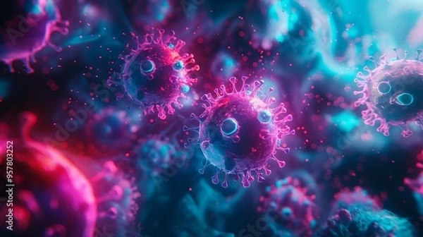Fototapeta Various colorful virus and neon backgrounds.