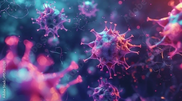Fototapeta Various colorful virus and neon backgrounds.