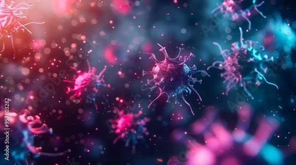 Fototapeta Various colorful virus and neon backgrounds.