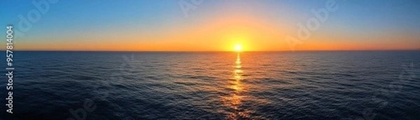 Obraz Renewed Hope at Dawn - Tranquil Sunrise Over Calm Ocean Reflecting New Beginnings and Fresh Starts