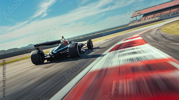 Fototapeta Dynamic Formula Car Racing on Track.