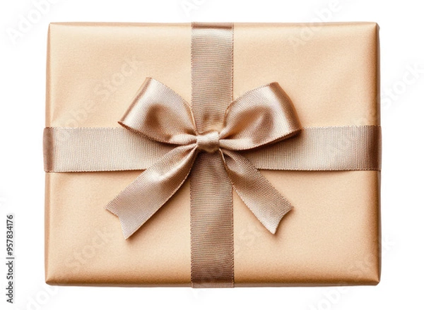 Fototapeta Gift box with bow isolated on transparent background, top view