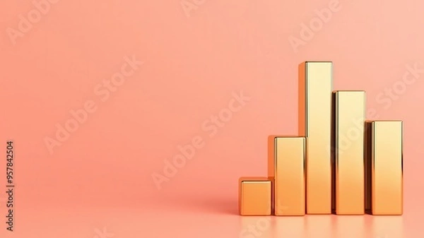Fototapeta Golden bar graph reflecting off a shiny surface, representing the impact of revenue growth on business success, revenue growth, business impact