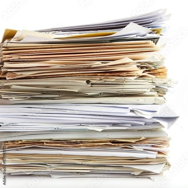 Fototapeta Close-up of papers stack isolated on a white 