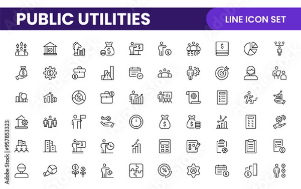 Fototapeta  Public utilities linear signed icon collection. Signed thin line icons collection. Set of public utilities simple outline icons.