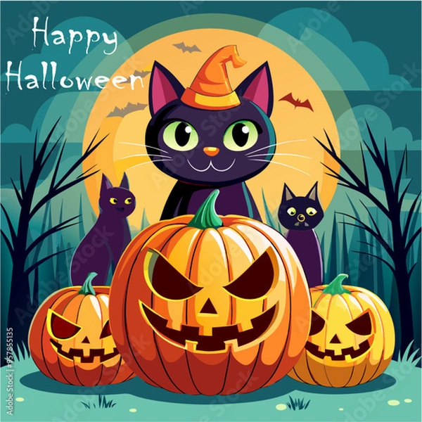 Obraz halloween cat with pumpkin