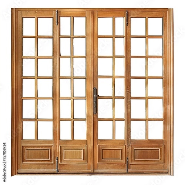 Fototapeta A wooden French door with multiple glass panels