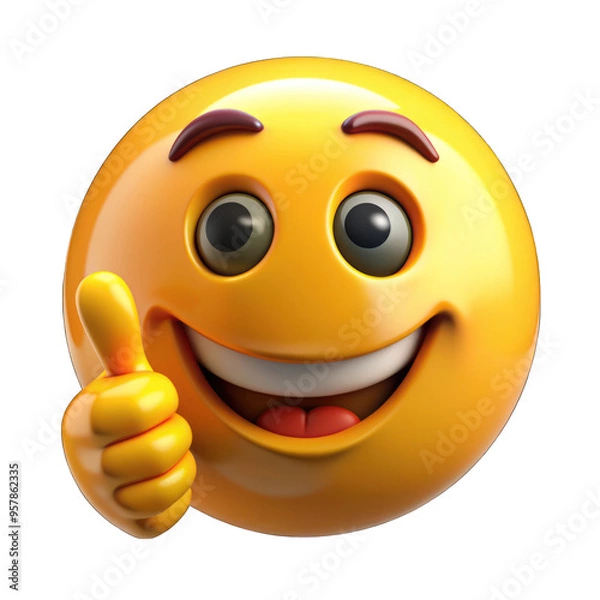 Obraz A thumbs up emoticon face isolated on transparent background
