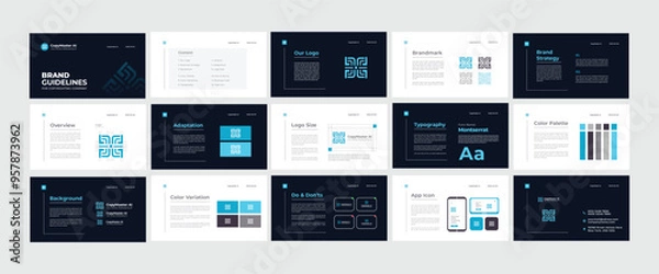 Fototapeta Brand Guidelines Poster Layout Set. Minimal Brand Guideline Template. Brand Identity presentation design. Vector illustration.