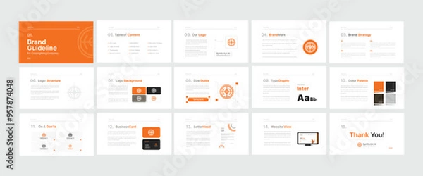 Fototapeta Brand Guidelines Poster Layout Set. Minimal Brand Guideline Template. Brand Identity presentation design. Vector illustration.