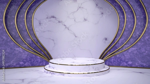 Fototapeta Luxury podium for product display white marble and purple abstract background, 3D render