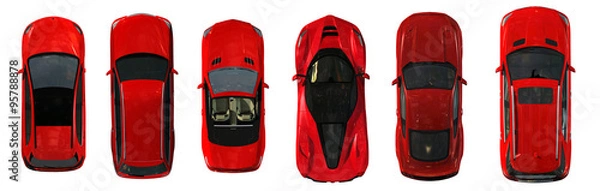 Obraz set of real red Cars top view 