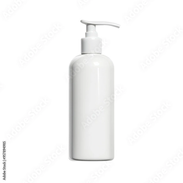 Fototapeta High-quality image of a white plastic pump bottle for lotion, soap, or sanitizer. Ideal for branding, packaging design, and product presentation.