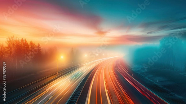 Obraz Highway at Sunset with Light Trails