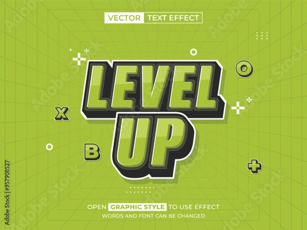 Obraz level up editable text, font effect, 3d text for title