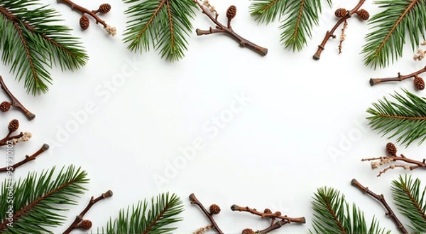 Fototapeta christmas background with fir branches and cones