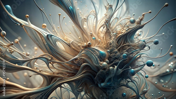 Fototapeta Abstract organic shapes and textures in warm colors on a soft gradient background with copy space