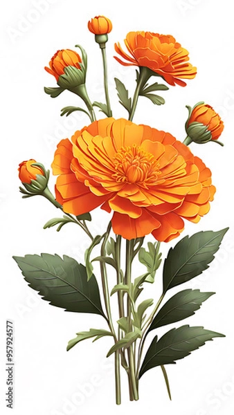 Obraz A beautiful single orange marigold flower on a solid white background.