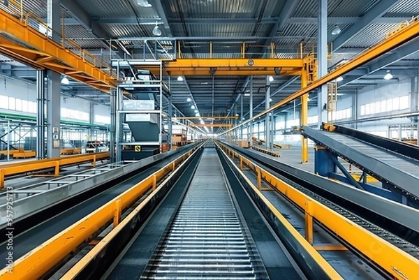 Fototapeta Modern conveyor system inside industrial facility