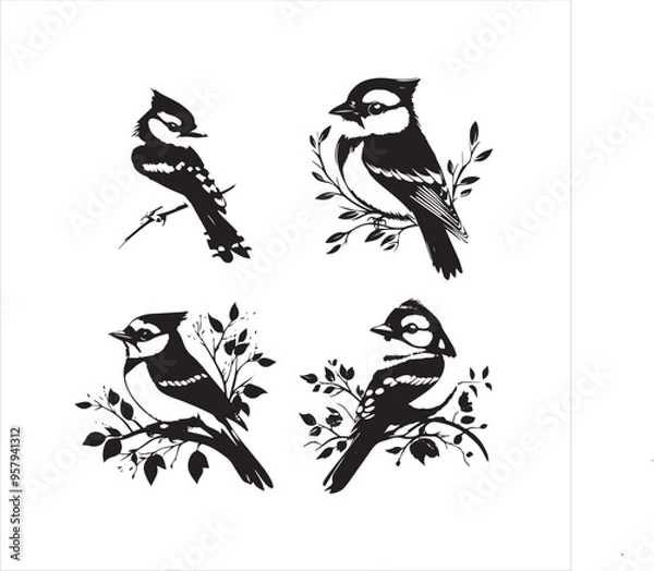 Fototapeta lack  Blue jay Silhouette Vector on Whit Background