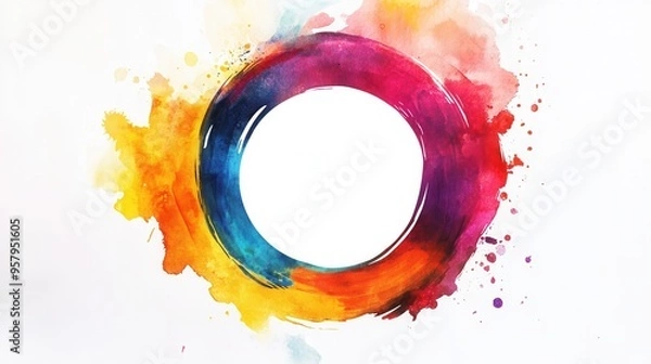 Fototapeta Vibrant Abstract Watercolor Sale Sign with Circular Blank Area for Text