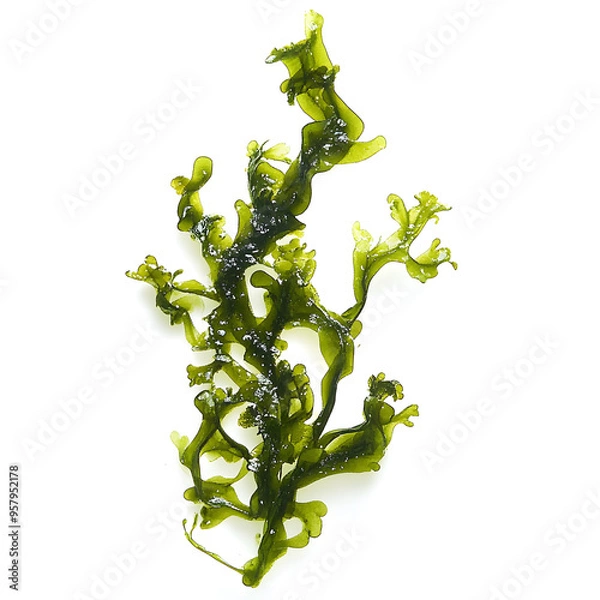 Fototapeta  Laminaria Seaweed Isolated on White Background. Green kelp seaweed from deep sea isolated